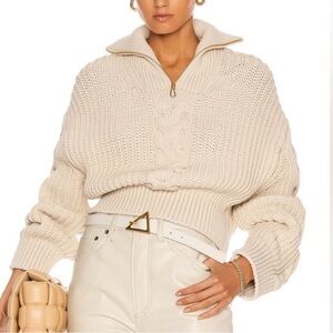 NANUSHKA Cotton Half Zip Chunky Cable Knit Ribbed Oversized Crop Sweater M